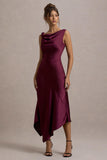 Donelli Plum Satin Asymmetric Midi Dress